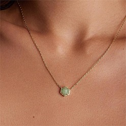 Средний Аквамарин Ожерелья с шестигранной подвеской из латуни с натуральным зеленым кварцем для женщин, золотые, средний аквамарин, 15.75 дюйм (40 см)