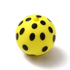 Jaune Perles de silicone écologiques de qualité alimentaire, rond avec motif à pois, jaune, 15mm, Trou: 2mm