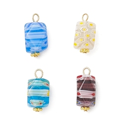 (52) Непрозрачная лаванда Стеклянные подвески миллефиори, кубоид, с 304 петлей из нержавеющей стали, разноцветные, 17.5x9.5x9 мм, отверстие : 2.2 мм