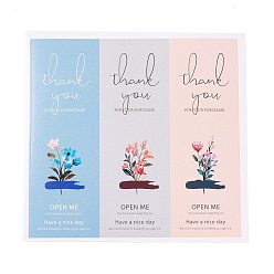 Color mezclado Etiquetas autoadhesivas de etiquetas de regalo de papel, rectángulo con patrón de palabra y flor, para regalos, bolsas de embalaje, color mezclado, 9x3x0.01 cm, 3pcs / hoja