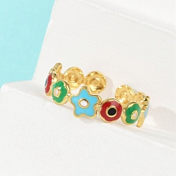 Разноцветный 304 регулируемые манжетные кольца из нержавеющей стали, с эмалью, реальный 18 k позолоченный, красочный, 6 мм, внутренний диаметр: регулируемый