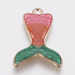 Vert Mer Pendants en alliage de zinc d'émail, forme de queue de sirène, or, vert de mer, 27x18.5x3mm, Trou: 1.5mm