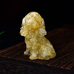 Цитрин Скульптура кокер-спаниеля из смолы, украшение для выставки, с натуральной цитриновой крошкой внутри статуэток для украшения домашнего офиса, 45x40x70 мм