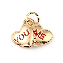 Золотой Подвески из латуни с эмалью ко Дню святого Валентина, сердце со словом ты мне очарование, золотые, 11x15x4.5 мм, отверстие : 3.5 мм