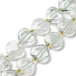 Green Quartz Natural Green Quartz Beads Strands, Faceted Love Heart, with Seed Beads, 11~12x12x4~5mm, Hole: 0.9mm, about 30~32pcs/strand, 15.35''(39cm)