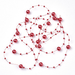 Red ABS Plastic Imitation Pearl Beaded Trim Garland Strand, Great for Door Curtain, Wedding Decoration DIY Material, Red, 3~8mm, about 106~108pcs/strand, 200strand/bag, 53.15 inch