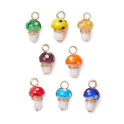 (52) Непрозрачная лаванда Подвески ручной работы в технике лэмпворк с медной проволокой, грибные прелести, разноцветные, 18x10 мм, отверстие : 3.5 мм