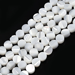 White Natural Trochus Shell Beads Strands, Bleach, Flat Round, White, 4x2.5mm, Hole: 0.9mm, about 90~92pcs/strand, 14.80 inch~15.2 inch(37.6~38.6cm)