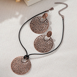 Красная Медь Комплекты из полых плоских круглых подвесок из сплава и вощеного шнура и серег-гвоздиков, Красная медь, 360 мм