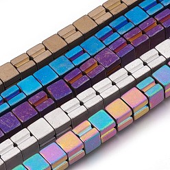 Mixed Color Electroplated Non-magnetic Synthetic Hematite Beads Strands, Frosted, Cube, Mixed Color, 8x7x8mm, Hole: 1.2mm, about 55pcs/strand, 15.94 inch(40.5cm)