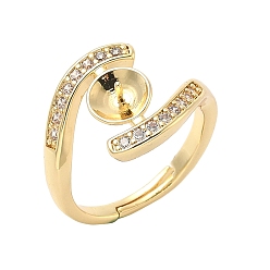 Настоящее золото 18K Латунные микрофибровые кубические цирконии чашки колец оправы, для полуполых бусин , реальный 18 k позолоченный, 2.5 мм, размер США 6 (16.5 мм)