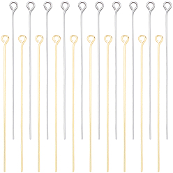 Золотой & Серебряный 100 шт. 2 цвета латунные штифты для глаз, золотой и серебряный, 50~51x3x0.7 мм, отверстие : 1.5~1.6 мм, 50 шт / цвет