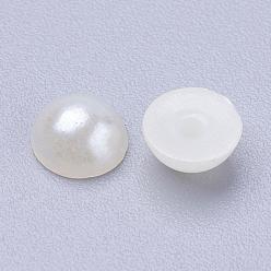 Creamy White Half Round Domed Imitated Pearl Acrylic Cabochons, Creamy White, 18x9mm