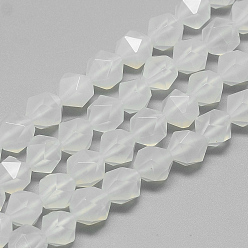 Natural Agate Natural White Agate Beads Strands, Star Cut Round Beads, Faceted, 7.5~8x6.5~7mm, Hole: 1.5mm, about 46pcs/strand, 15.5 inch