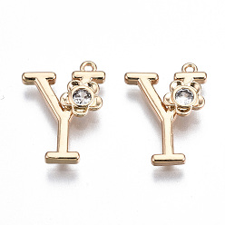 Letter Y Латунные подвески, со стразами, без кадмия, без никеля и без свинца, алфавит, золотые, letter.y, 18x13x2.5 мм, отверстие : 1 мм