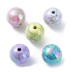 Mixed Color UV Plating Opeque Acrylic Beads, Crackle, Iridescent, Round, Mixed Color, 15.5x15mm, Hole: 2.5mm