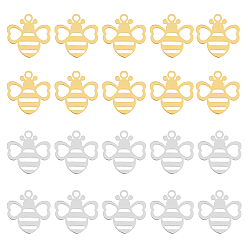 Позолоченный и Цвет Нержавейки 20 шт. 2 цвета 201 подвески из нержавеющей стали, Пчелы, настоящее золото и нержавеющая сталь, 13x13x1 мм, отверстие : 1.5 мм, 10 шт / цвет