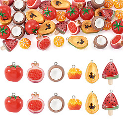 Mixed Shapes 42шт. 6 стили фруктовые непрозрачные смоляные подвески, с железной платиной петлей, разноцветные, разнообразные, 17~36.5x17~22x6.5~22 мм, отверстие : 2 мм, 7 шт / стиль