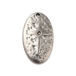 Stainless Steel Color Tarnish Resistant 304 Stainless Steel Pendant Rhinestone Settings, Oval with Star, Stainless Steel Color, Fit for 1.2mm Rhinestone, 20x12x2mm, Hole: 1.2mm