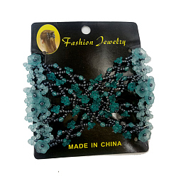 Turquoise Iron Hair Bun Makers, Stretch Double Hair Combs, with Acrylic and Glass seed beads, Turquoise, 90x80mm