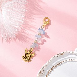 Аквамарин Подвесные украшения в виде ангела из сплава в тибетском стиле, с натуральными аквамариновыми крошками и застежками-лобстерами из цинкового сплава, 70~72 мм