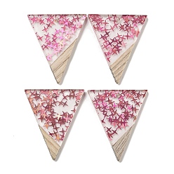 Светло-Вишневый Деревянные подвески, смола и золотая фольга, треугольные, светло-вишневый, 36.5x31x4 мм, отверстие : 2 мм