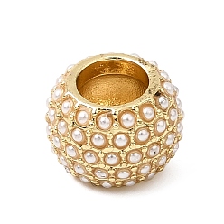 Real 18K Gold Plated Brass & ABS Plastic Pearl European Beads, Large Hole Beads, Rack Plating, Long-Lasting Plated, Cadmium Free & Lead Free, Round, Real 18K Gold Plated, 12x9mm, Hole: 6mm