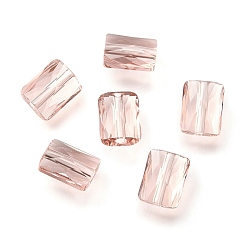 Розовый Стекло имитация австрийских хрустальных бусин, прямоугольные, граненые, туманная роза, 8x6.5x4 мм, отверстие : 1.2 мм