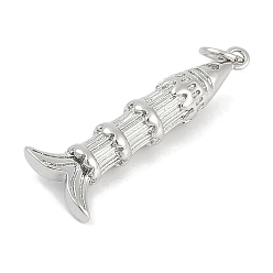 Платина Латунные микро проложить кубического циркония подвески, рыбы прелести, долговечный, без свинца и без кадмия, стойки покрытие, с целью перехода в кольце, платина, 26x10x5.5 мм, отверстие : 3 мм