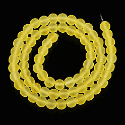 Yellow Transparent Glass Beads Strands, Frosted, Round, Yellow, 6~6.5mm, Hole: 1.4mm, about 67~70pcs/strand, 14.76 inch~15.16 inch(37.5~38.5cm)