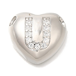 Letter U Стойка металлическая латунная микропрофилированная кубическая циркония подвески, без кадмия и без свинца, сердце с подвесками в виде буквы az, платина, Буква U, 14.5x16x6 мм, отверстие : 3 мм