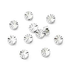 Real Platinum Plated SHEGRACE Brass Beads, Cadmium Free & Nickel Free & Lead Free, Textured Flat Round, Real Platinum Plated, 5.2x2.7mm, Hole: 0.6~1mm