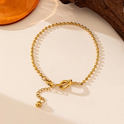 Золотой 304 браслеты из нержавеющей стали с шариковой цепочкой для женщин, узел, золотые, 7.17 дюйм (18.2 см)