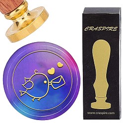 Птица Набор сургучной печати, золотистый тон сургучной печати цельная латунная головка, с деревянной ручкой в стиле ретро, для конвертов приглашений, подарочная карта, птица, 83x22 мм, штампы: 30x14.5 мм