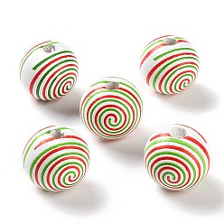 Разноцветный Набивные деревянные европейские бусины, круглый со спиральной накладкой, красочный, 19.5~20x18 мм, отверстие : 5 мм