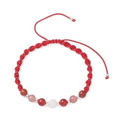 Красный Женские плетеные браслеты из круглых бусин из натурального белого лунного камня, красной яшмы, натурального сердолика и окрашенного клубничного кварца, с нейлоновой нитью, красные, внутренний диаметр: 2-1/8~3-3/4 дюйм (5.35~9.4 см)