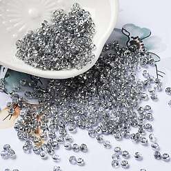 Silver Metallic Colors Glass Seed Beads, Half Plated, Two Tone, Round, Silver, 8/0, 3x2mm, Hole: 1mm