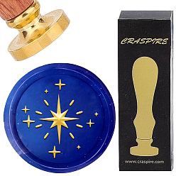 Звезда Набор сургучной печати, золотистый тон сургучной печати цельная латунная головка, с деревянной ручкой в стиле ретро, для конвертов приглашений, подарочная карта, звезда, 83x22 мм, штампы: 30x14.5 мм