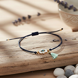 Прусский Синий Браслеты с подвесками в виде руки Хамса и сглаза из эмали., плетеные браслеты из нейлонового шнура для женщин, с кистями, берлинская лазурь, 7.87 дюйм (20 см)