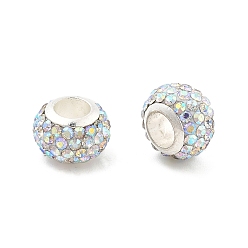 Белый Дым Рондель полимерная глина европейские бусины, бусины с большим отверстием, с сердцевиной из горного хрусталя и сплава, серый, 11.5x7.5 мм, отверстие : 5 мм