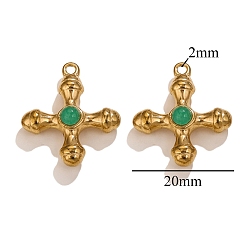 Нефрит Подвески из окрашенного натурального нефрита, из нержавеющей стали поиска, крестик, 20 мм, отверстие : 2 мм