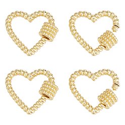 Настоящее золото 18K 4шт. латунные винтовые карабины-замки-брелки, для изготовления ожерелий, быстрые ссылки, долговечный, сердце, реальный 18 k позолоченный, 23x26x3 мм, Винт: 8x7 мм