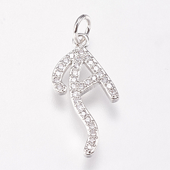 Letter A Brass Micro Pave Cubic Zirconia Letter Pendants, Letter.A, 9x21x2mm, Hole: 3mm