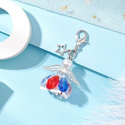 Платиновый & Серебристый Подвеска в виде ангела из стеклянных бусин, застежки-крылышки и карабины из сплава для украшений сумок, Платина и серебро, 52.5 мм
