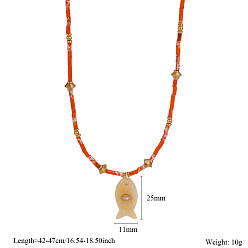 Топаз Нефрит Ожерелья с подвеской в виде рыбы из натурального топаза и нефрита с микропаве из кубического циркония, 304 ожерелья из нержавеющей стали и стеклянных бусин, золотые, 16.54~18.50 дюйм (42~47 см)