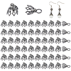 Black 80Pcs Flower Rack Plating Brass Filigree Bead Cap Bails, 7-Petal, Black, 8x8mm, Hole: 3mm