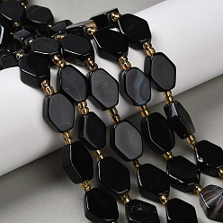 (946F)Морозный цвет внутри  Жонкиль / Непрозрачная зеленая подкладка Натуральный черный агат бисер нитей, окрашенная и подогревом, шестиугольник, с бисером, 17.5~19.5x14~15x5~7 мм, отверстие : 2 мм, около 16 шт / нитка, 15.35'' (39 см)