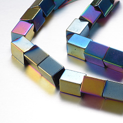 Rainbow Plated Electroplate Magnetic Synthetic Hematite Bead Strands, Grade A, Cuboid, Multi-color Plated, 8x6x6mm, Hole: 1mm, about 49pcs/strand, 15.7 inch(40cm)