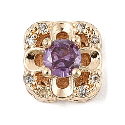 Средняя Орхидея Латунные микро проложить кубического циркония бусы, квадратные с цветком, без свинца и без кадмия, долговечный, средне орхидеи, 8.5x8.5x6.5 мм, отверстие : 1.6 мм