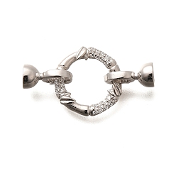 Платинированный 925 Складчатые застежки из стерлингового серебра с микропаве из прозрачного кубического циркония, бамбук, Реальная платина, 27 мм